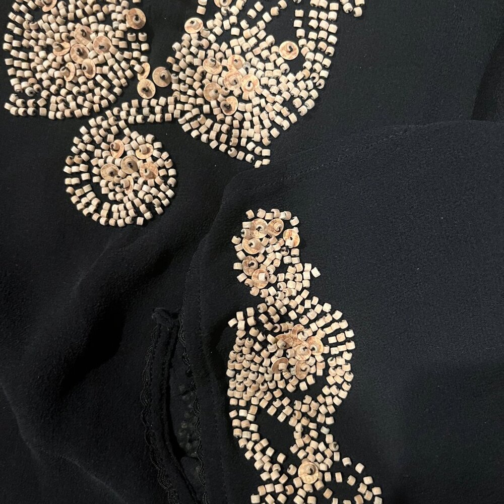 Silk Itsu Sheer Black Blouse size 12 with wooden embellishments - Picture 2 of 8